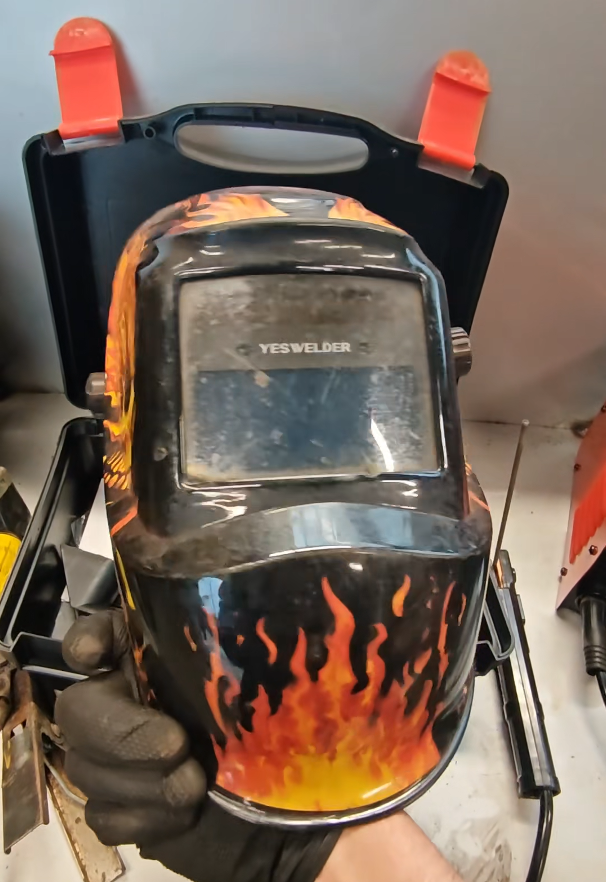 the actual helmet — ours, in the workshop