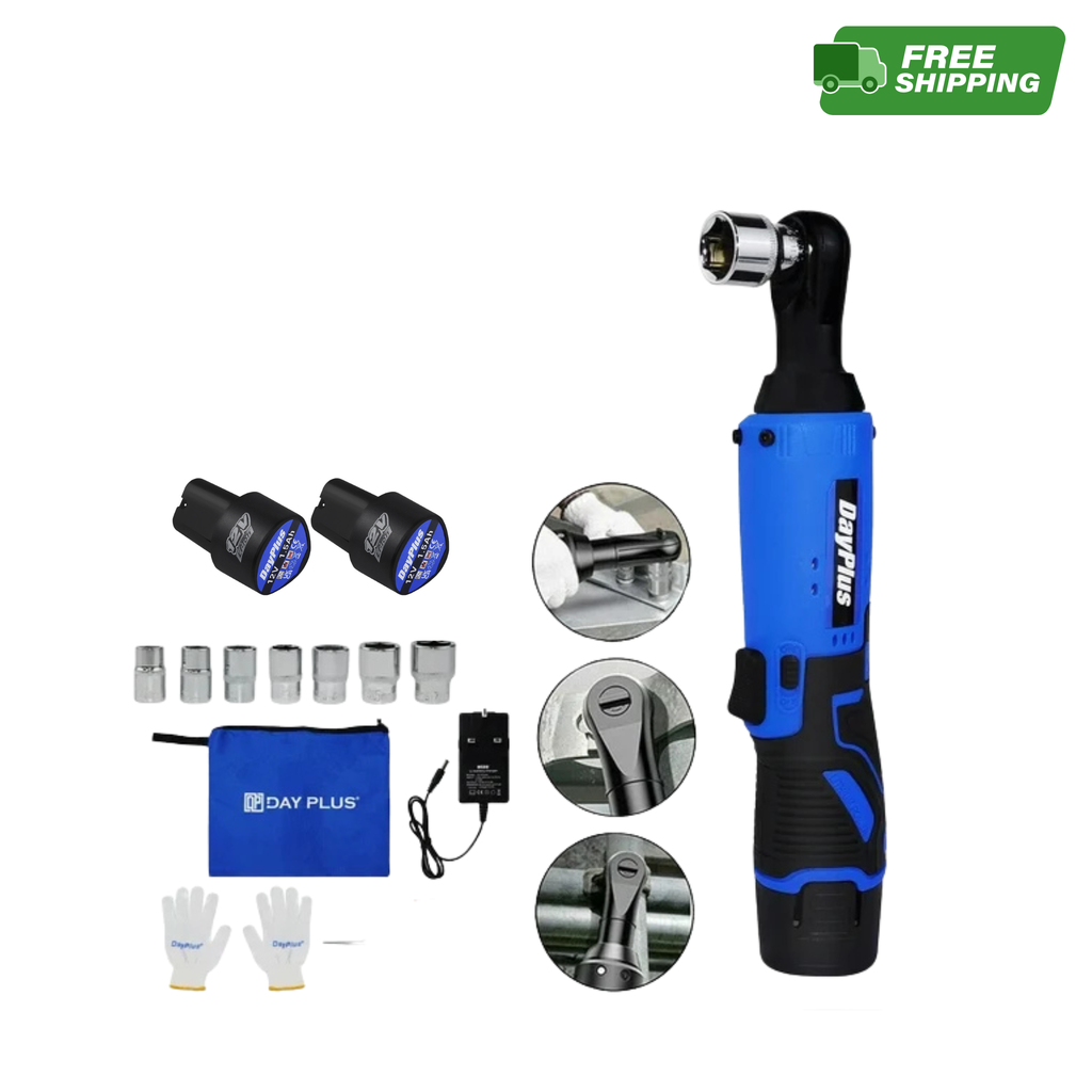 Electric Cordless Right Ratchet Angle Wrench 3/8''  Power Tool with 2 Batteries