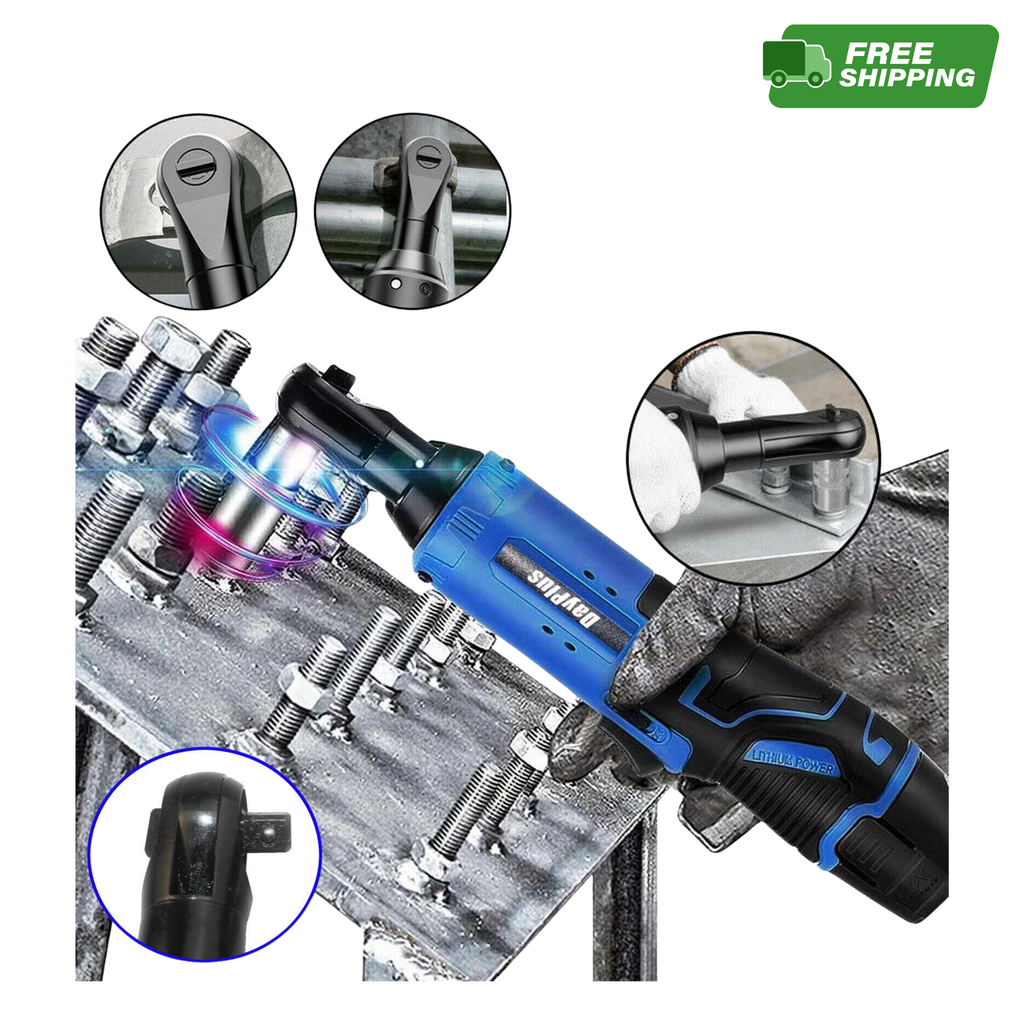 Electric Cordless Right Ratchet Angle Wrench 3/8''  Power Tool with 2 Batteries