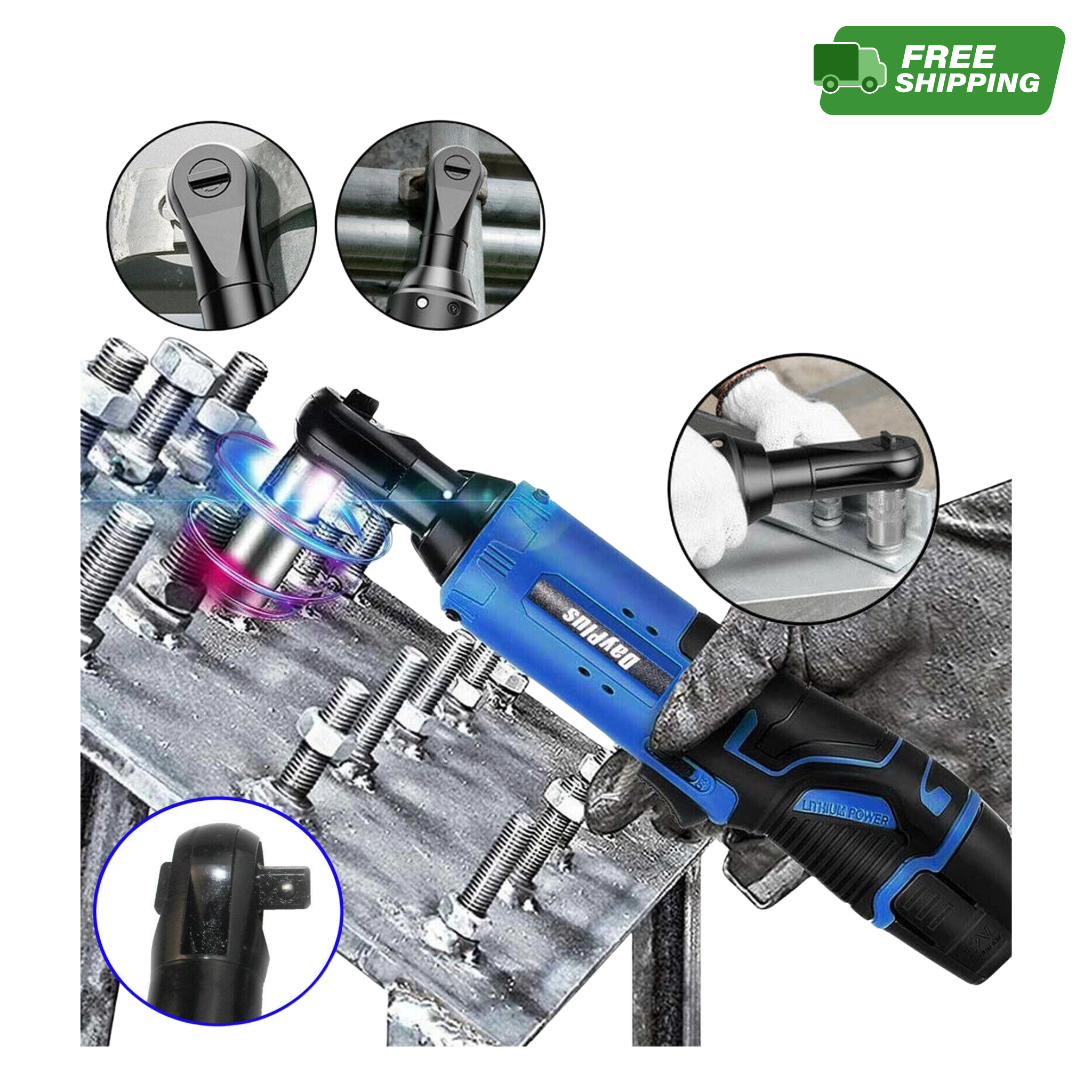 Electric Cordless Right Ratchet Angle Wrench 3/8''  Power Tool with 2 Batteries