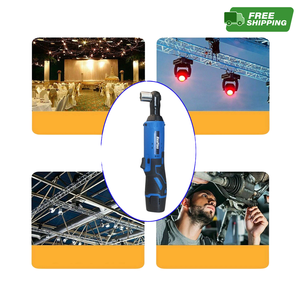 Electric Cordless Right Ratchet Angle Wrench 3/8''  Power Tool with 2 Batteries