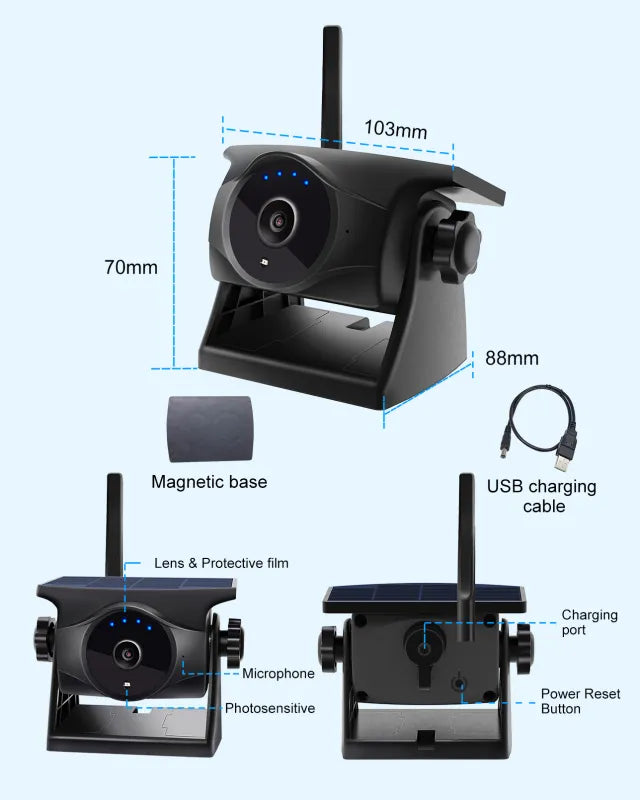 Magnetic Solar powered camera - connects to phone